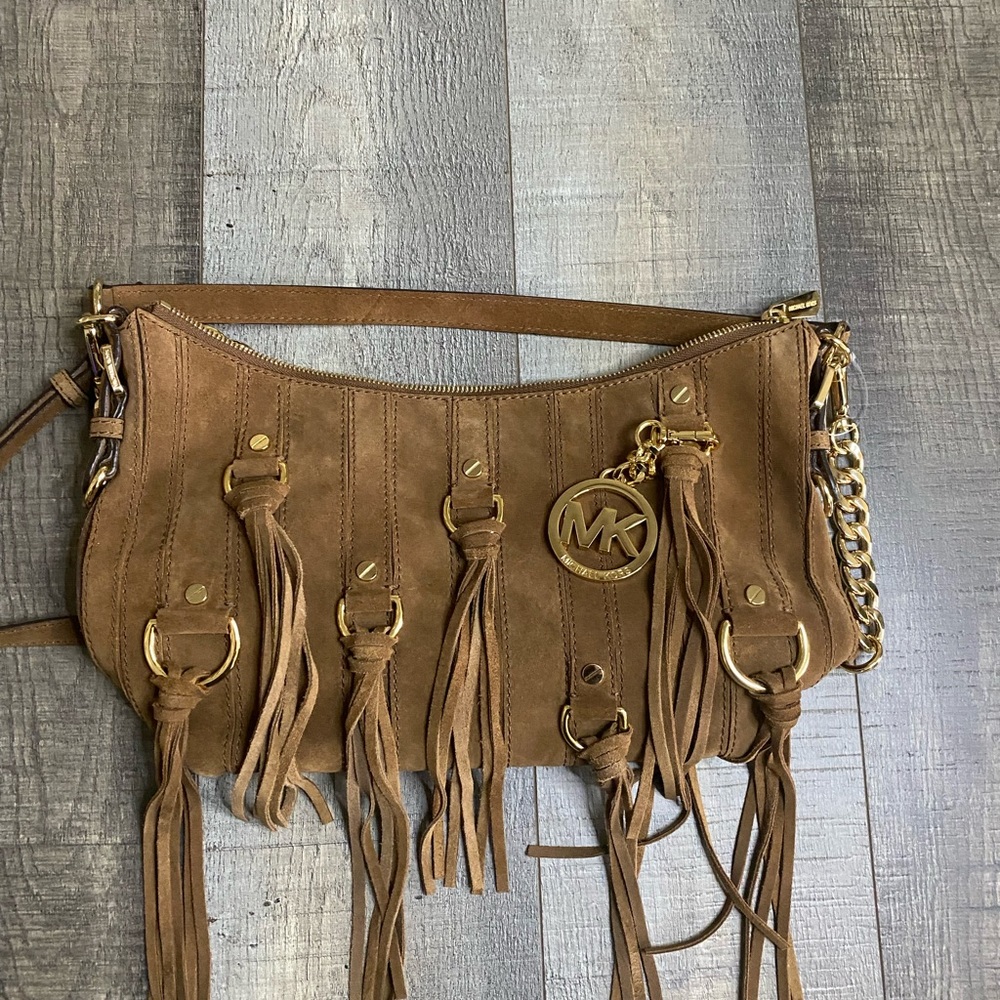 Michael Kors Presley Tan Brown Suede Purse